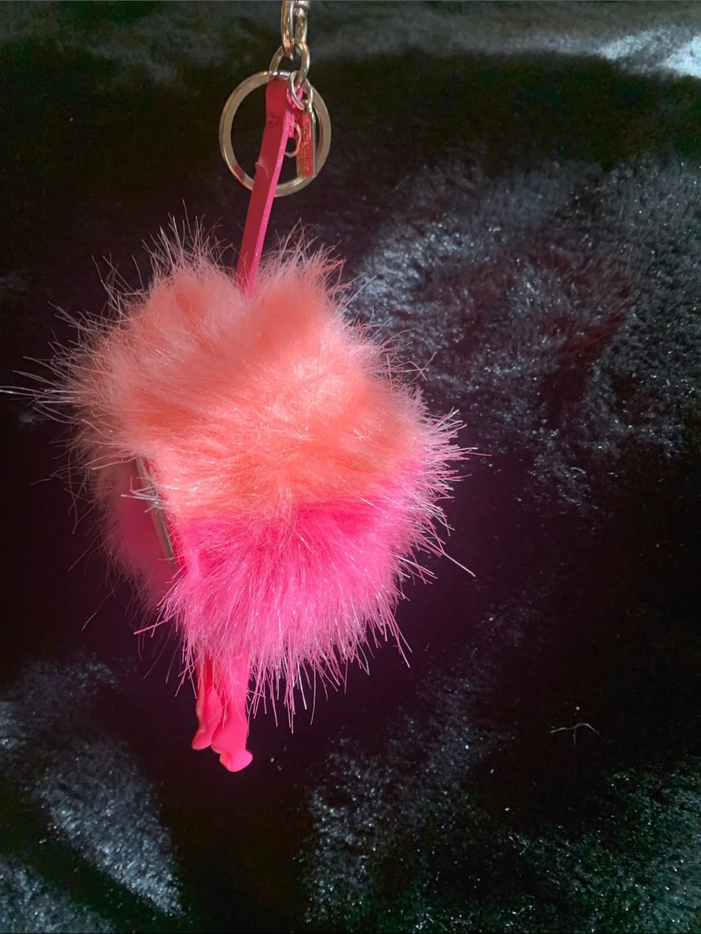 Victoria's Secret Pink & Orange Heart Sunglasses Fluffy Keychain